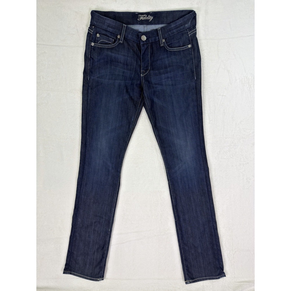 Fidelity‎ Jeans Womens 28 Tall Blue Dark Wash Low Rise Straight Stretch Preppy